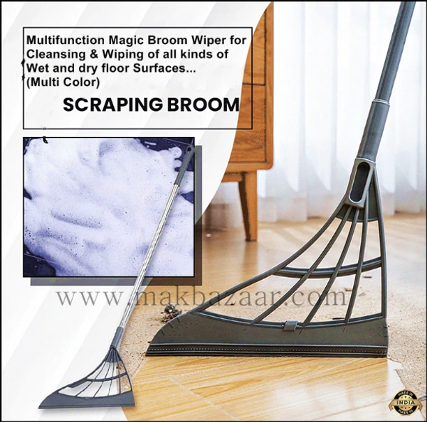 Multifunction Magic Broom, 2-in-1 Universal Wiping Sweeper Durable Eco-Friendly TPR Broom with Scraper, Bathroom Wiper Wet and Dry Broom is Used for Tiles, Glass, Wiper, Hardwood Floor... (Multi Color
